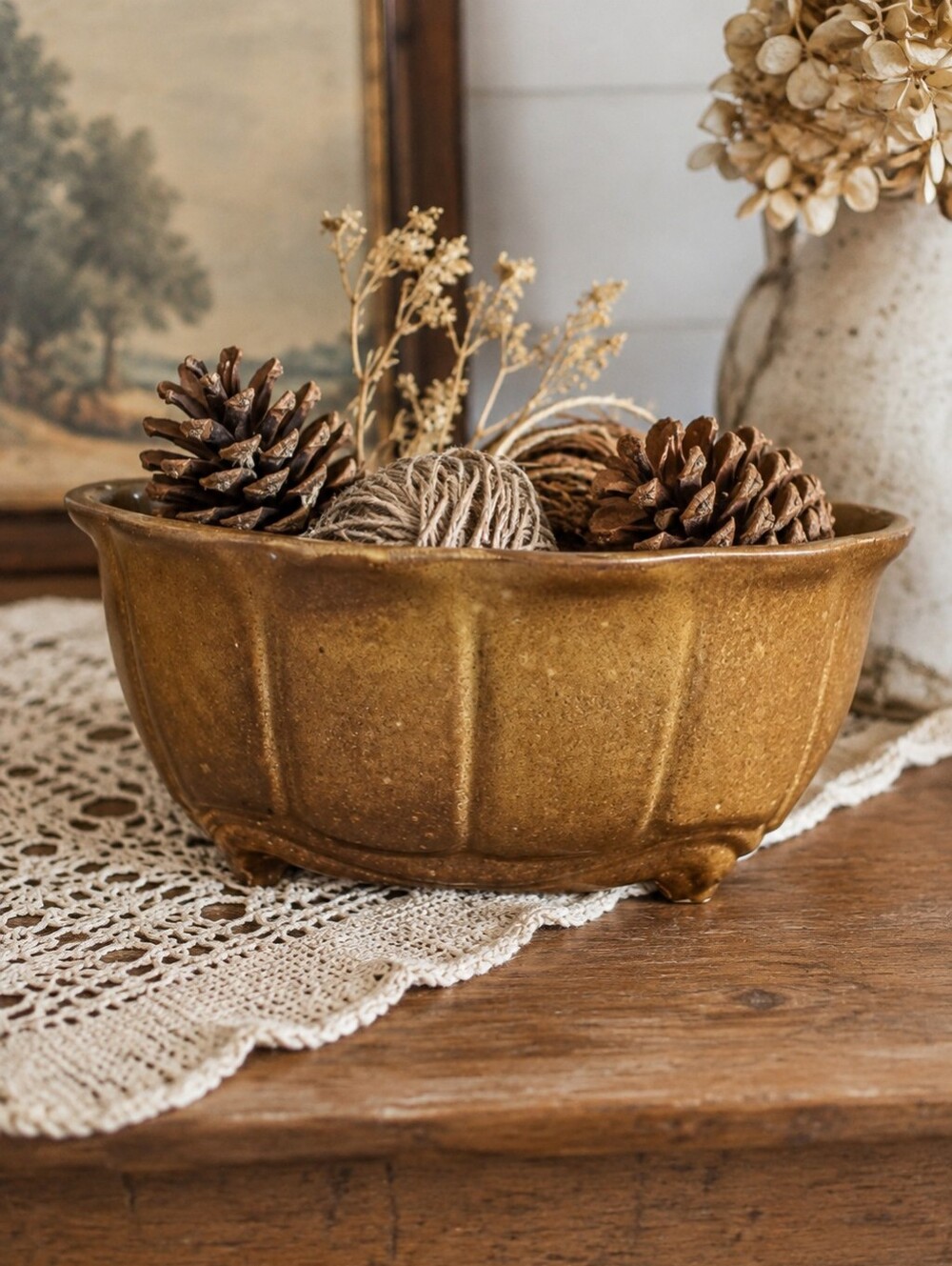 Vintage Brown Ceramic Bowl Vase Home Decor Neutral oval Stoneware - Picture 1 of 6